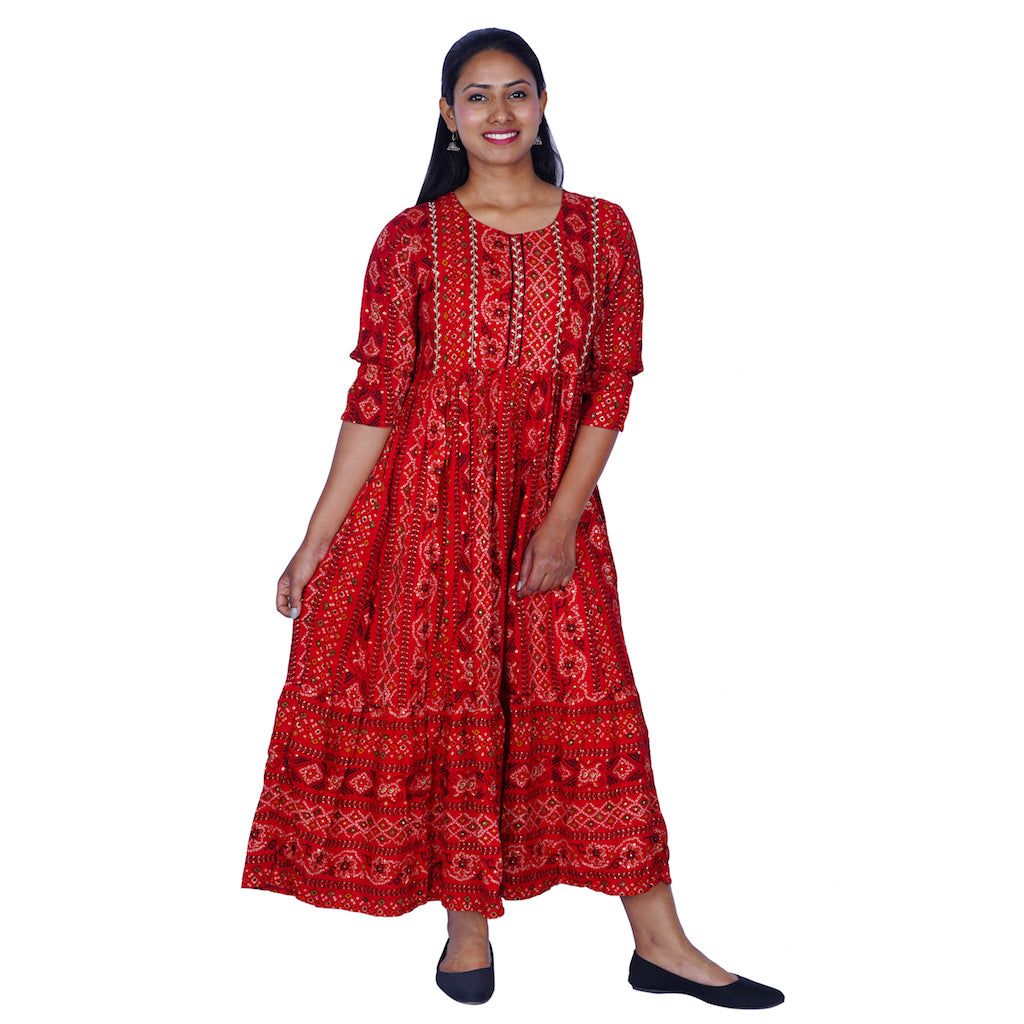 Red Bandhani Gown