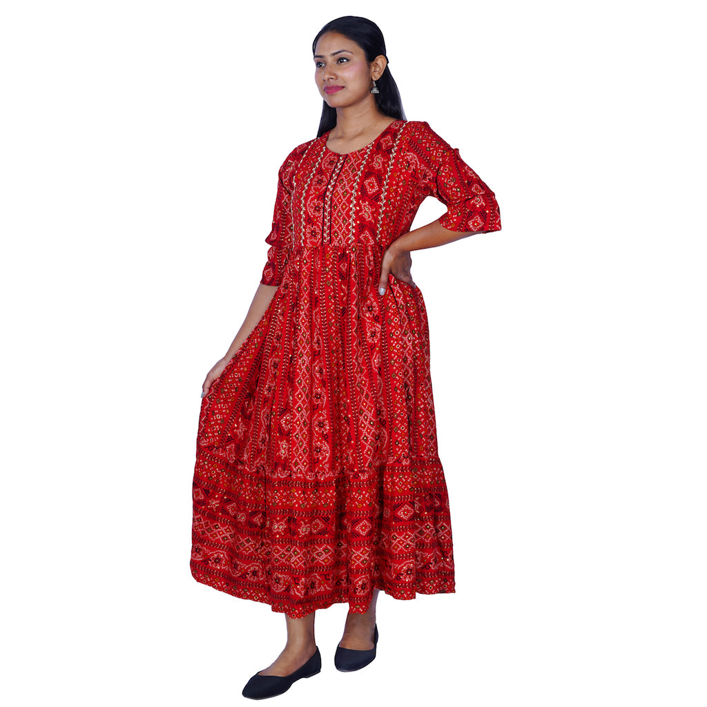 Red Bandhani Gown