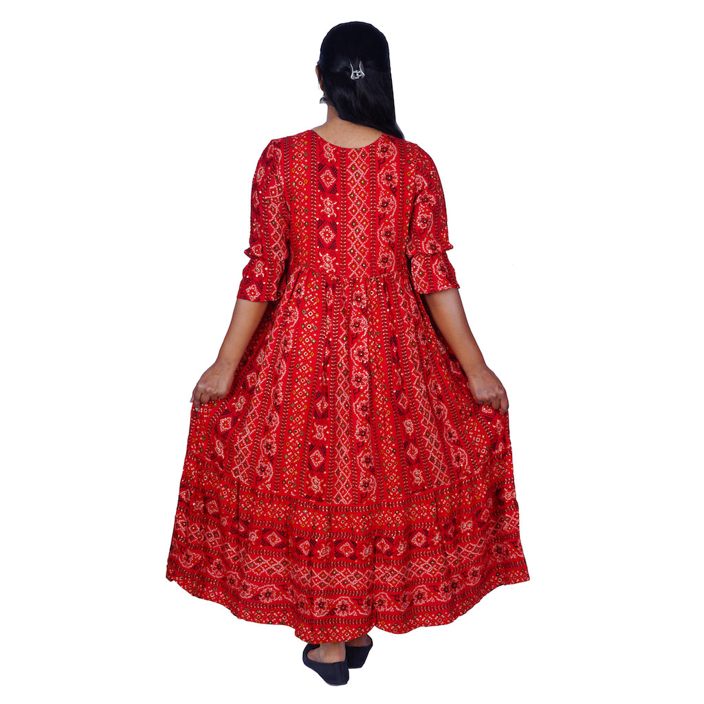 Red Bandhani Gown